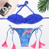 KLV Women Bikini 2018 Knitting Solid Bikini Swimsuit Beachwear