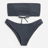 KLV Women Pure color Pieces Bikini Push-Up Swimsuit
