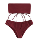 KLV Women Pure color Pieces Bikini Push-Up Swimsuit